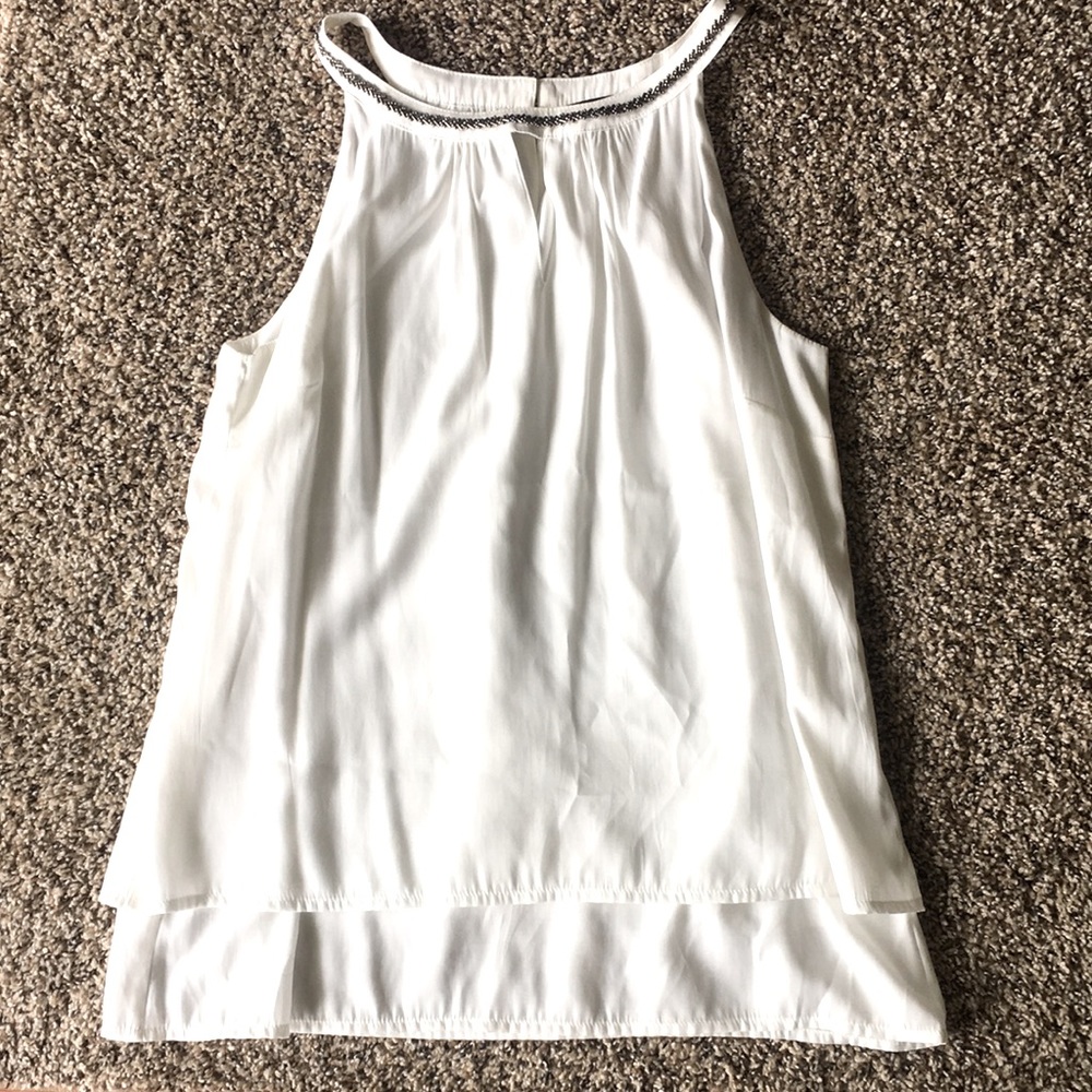White Blouse with decoration around neck. Size 10